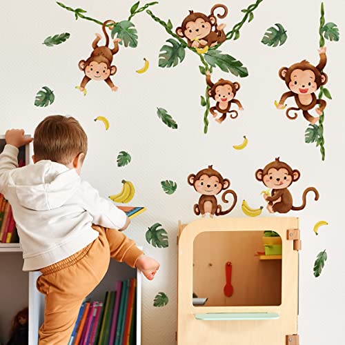 Runtoo Monkey Climbing Tree Wall Decals Jungle Animals Wall Art Stickers for Kids Bedroom Nursery Home Decor - Image 2