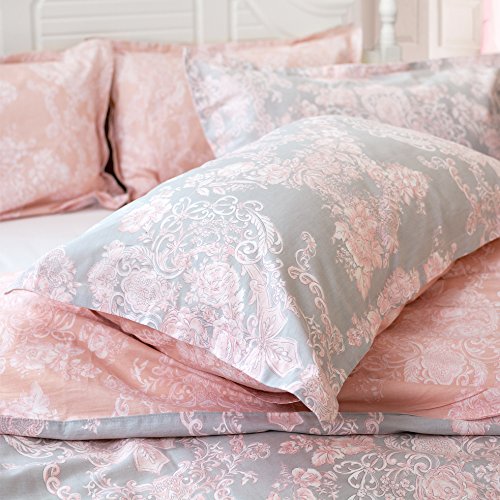 Brandream Blush Pink Bedding Sets Queen Size 100% Cotton Girls Damask Flower Bedding Duvet Cover Set Reversible 3-Piece(Comforter Not Included) #TOP5
