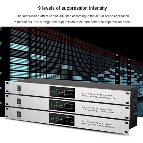 Supresor de retroalimentación profesional con desplazamiento de frecuencia antiultrasonidos, 9 niveles de intensidad de inhibición, supresión automática de ultrasónidos, para escenarios en vivo, estudios de grabación y bares miniatura 3