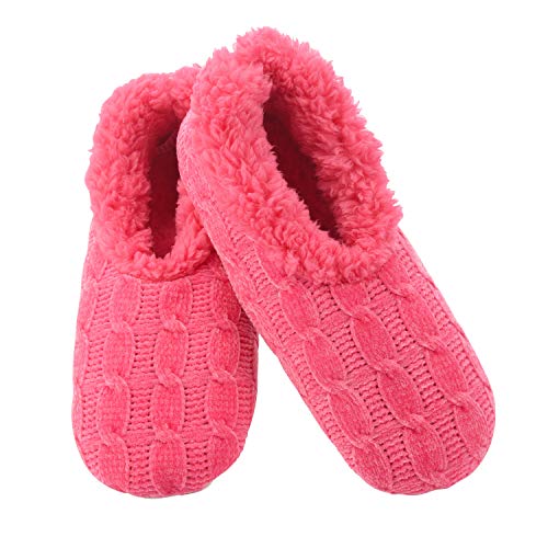 Snoozies Womens Slippers Solid Chenille Slippers for Women | Womens Slipper Socks | Fuzzy Slippers with Soft Soles | Pink | Medium