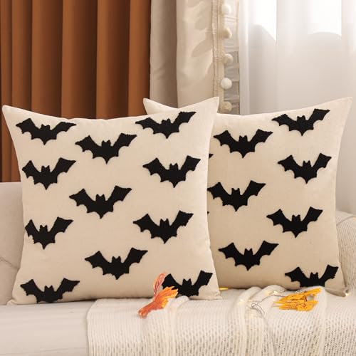 Tosleo Halloween Throw Pillow Covers 20x20 inch Set of 2 Black 3D Bats