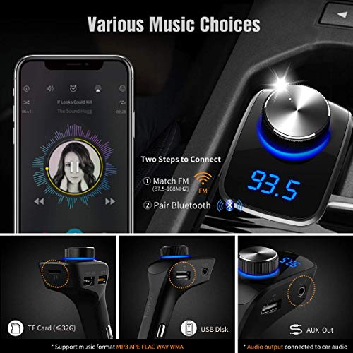 Trekpow F10 Bluetooth FM Transmitter for Car-Wireless Bluetooth 4.2 in-Car Radio Adapter Car Kit with Handsfree Calling, 3 USB Ports, LED Display, Support TF Card, U-Disk, AUX Output