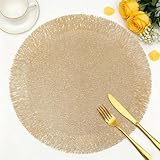 FAVE 6er-Set goldene runde Platzsets Abwaschbar mit Quastendesign – Tischsets für Alltag & Feiertage (38 cm, 6 Stück)