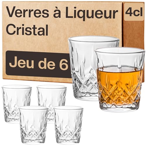 Praknu 6 Verres à Shot de 4cl - Lavables au Lave-vaisselle - Stables grâce à sa Base Épaisse - Design Vintage Style Whisky