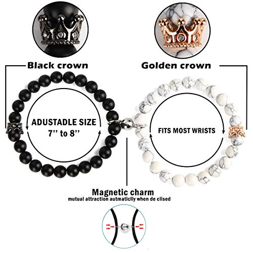 Magnetic Couple Bracelets King&Queen Crown Couple Bracelets His and Her Friendship 8mm Beads Bracelet - Image 3
