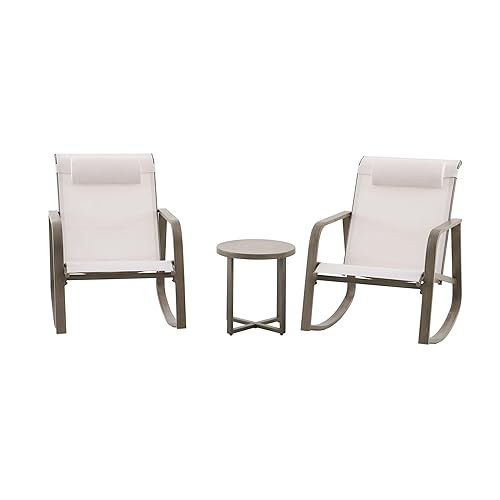 Dashwood 3-Piece Outdoor Rocker Chat Set – Cream, Steel Frame