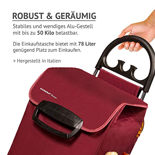 Einkaufstrolley XL Himy Einkaufsroller in Bordeaux rot 78L - Shopping Cart leise Gummi Räder bis 50kg inkl. Außentaschen – Bild 6
