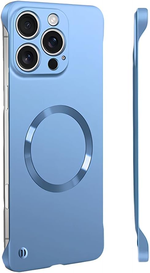 for iPhone Case,Luxury Magnetic Metal Gloss Matte Ultra Thin Frameless,Compatible with Magsafe Slim Hard PC Protection Shockproof Phone Case (Blue,iPhone 14)