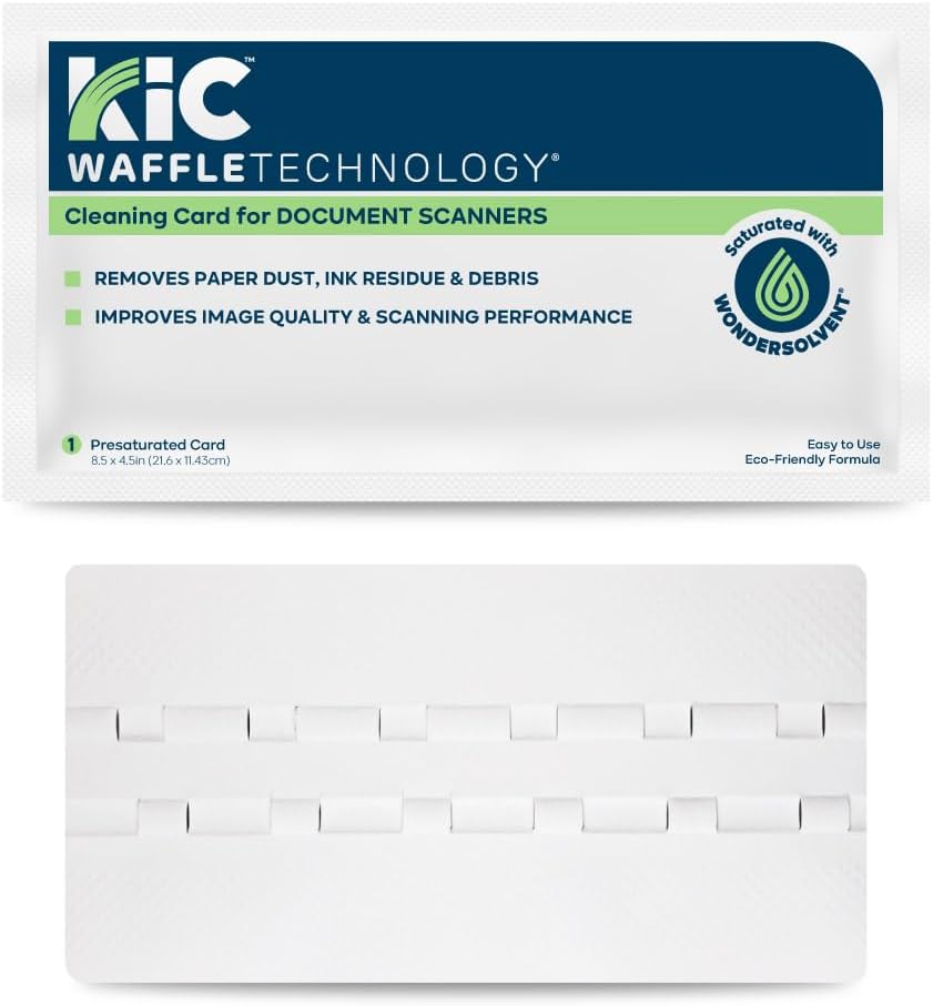 KICTeam - Waffletechnology® Cleaning Cards for Desktop & Mobile Document Scanners (15 Cards) - Presaturated with WonderSolvent - Made in USA