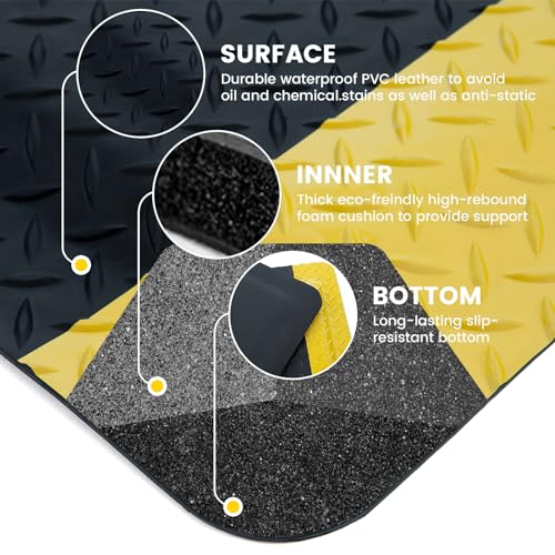 BROAD I HOME Tapete Condutor Antifadiga Esd de 3' X 5', Placa de Diamante Resistente e Durável, Ta
