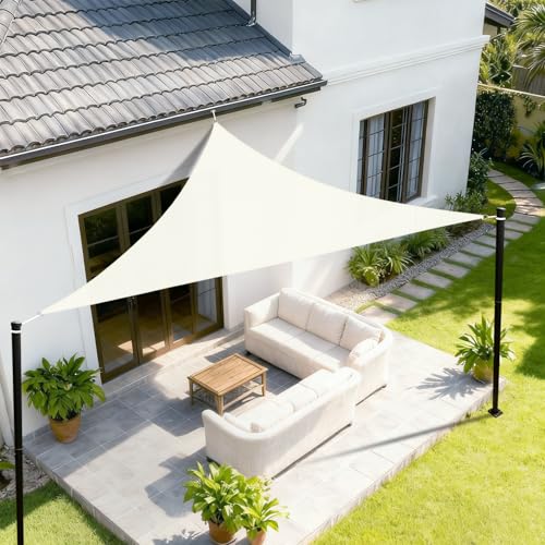 Sunnylaxx 3x3x4.25m Sonnensegel Dreieckig 420D Oxfordgewebe Wasserdicht Sonnenschutz Sunsegel UV-Schutz für Außenbereich Garten Terrasse Balkon -Cream