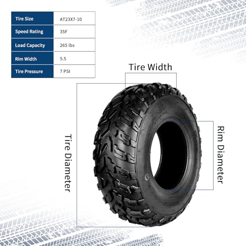 Image of GarveeTech ATV /UTV Tires, Set of 4-23x7-10 Front & 22x11-10 Rear All-Terrain Tires, 6-Ply Tubeless, for Off-Road, Mud, Dirt and Trails