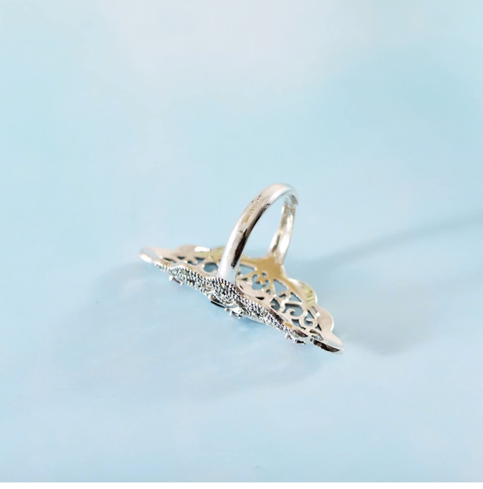 Anello da donna vintage S925 in argento Sterling, argento rosso, anello da donna con zirconi cubici, fiore cavo, regolabile, anello da donna, regalo di compleanno, Réglable, Strass