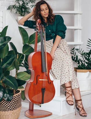 Musbeat Cello Stand with Bow Holder, Handcrafted Mahogany Wood Floor Stand for 4/4 Full-Size and 1/2, 1/4, 3/4, 1/8, 7/8 Cello Home and Studio Display - Thumbnail 2