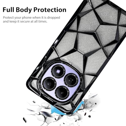 Image of VONZEE Gradient Glitter Case for Redmi Note 15, Luxury Electroplated 3D Cube, Diamond Bling Shiny Soft TPU Clear Shockproof Women Girls Protective Phone Cover (Black)