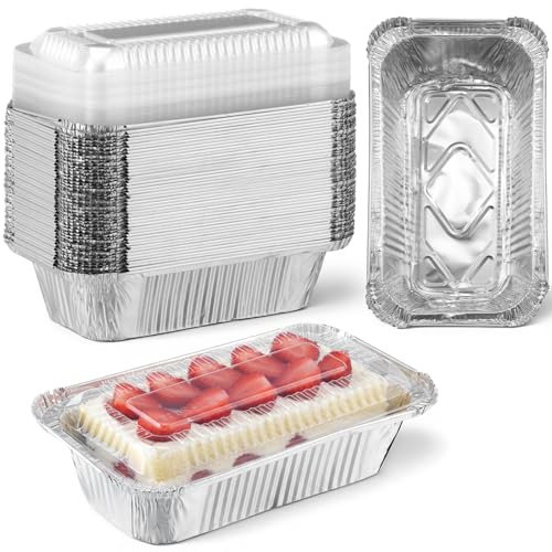 PercyEffie 30pcs Aluminum Foil Bread Pans Disposable Loaf Pans With Lids Bakeware Set, Foil Bread Pan for Baking2lb,7.8x4.3inch foils pan with lids for Baking,Cakes,Cinnamon Rolls Storing Refrigerated