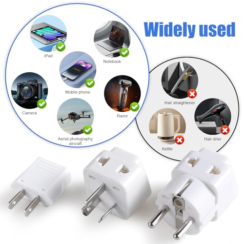 US to Argentina Australia Travel Adapter Plug for USA/Universal to South America Type I & A (C/E/F) AC Power Plugs Wall Plug Wall Outlet Power Charger Converter, Pack of 3 (White)