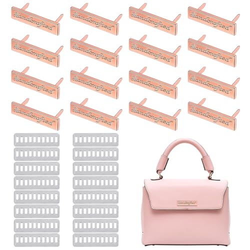 PH PandaHall 16 Sets Handcrafted Label Tags 40x9mm Rose Gold Art Word Sign Tag Rectangle Metal Label Handcrafted Tags with Shim for Purse Bag Backpack Hat Shoes DIY Craft Memorial Art Sewing Items