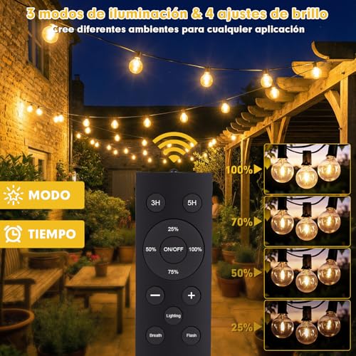 Guirnaldas Luces Exterior Jardin Solar - 14M G40 LED Luce de Control Remoto — imagen 3