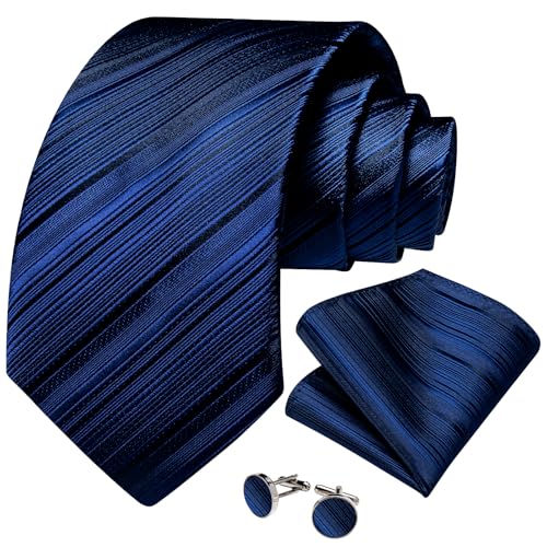 Image of DiBanGu Mens Solid Color Tie and Pocket Square Set Woven Silk Plain Necktie & Handkerchief for Men Wedding Party Formal
