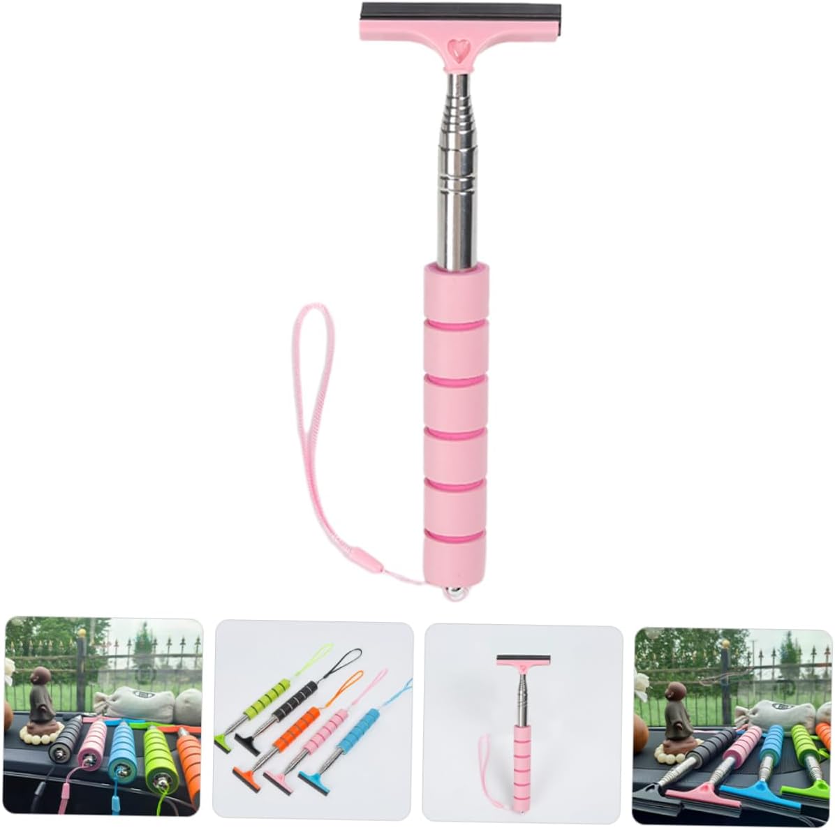 OUNONA Telescopic Car Rearview Mirror Squeegee Cleaner Tool Multi-Purpose Windshield Wiper Long Handle for Window Cleaning and Maintenance