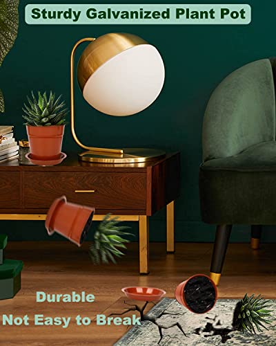 Vensovo 7 Inch Red Brass Metal Plant Pots With Saucer - 4 Pack Large Metal Galvanized Flower Pot With Drainage Hole, Planter Pots With Tray Perfect For Planting And Wedding Party Decor #TOP4