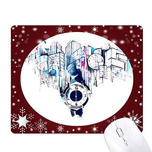 Tapis de souris horloge de la ville aquarelle aux finitions premium