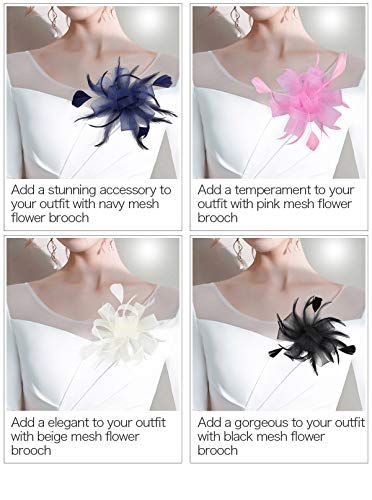 Z&X Women Feather Fascinator Wedding Tea Party Hair Clip Brooch Bridal Headpiece Beige - Thumbnail 4