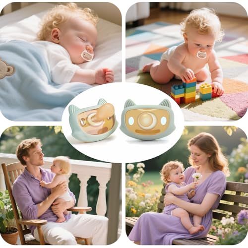 Image of 2-Pack Silicone Pacifiers for Babies 0-3 Years, BPA-Free Soft Cat Shape Baby Soothers with Silicone Nipple-Pale Green