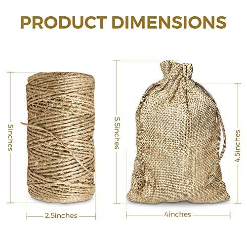 100Pcs Burlap Bags, Drawstring Gift Bags With Gift Tags And 328Feet Jute Twine, Burlap Gift Bags, Burlap Sack, Jewelry Bags, Gift Bags Bulk For Wedding Party, Christmas And Diy Craft,5.5X3.75 In #TOP3