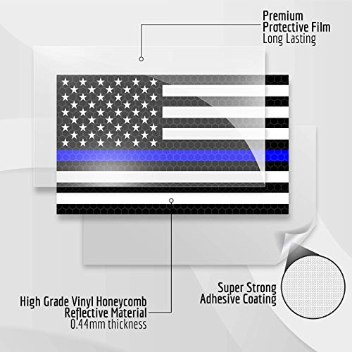 3Pc Reflective Thin Blue Line Decal - 5X3 Inches - American Flag Thin Blue Line Sticker - Police Stickers - Blue Lives Matter Sticker - Back The Blue Car Decal Law Enforcement Flag Car Bumper Window #TOP3