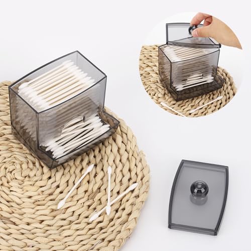 Image of Tbestmax 10oz Qtip Holder Dispenser, Big Cotton Swab Holder Bathroom Accessories Organizer for Storage Qtips (Black)