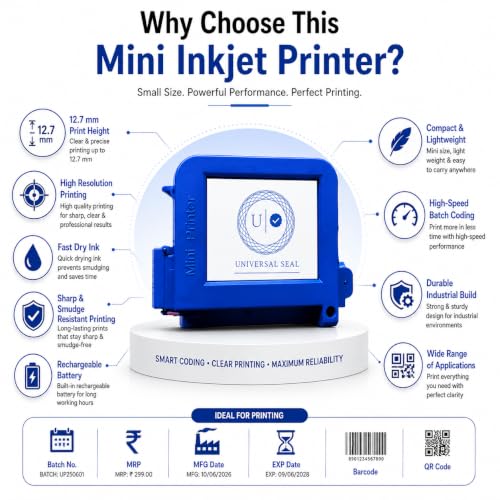 Image of Mini Thermal Inkjet Printer 12.7mm Without Handle | Batch Coding Machine for Date, MFG, EXP, MRP, Barcode & QR Code Printing | Compact TIJ Printer for Boxes, Bottles & Packaging