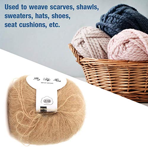Wool Knitting Yarn, 26G/Roll Soft Mohair Pashm Knit Angora Long Wool Yarn Angora Wool Knitting Yarn With A Crochet For Clothes Scarves Sweater Shawl Hats(Khaki) #TOP5