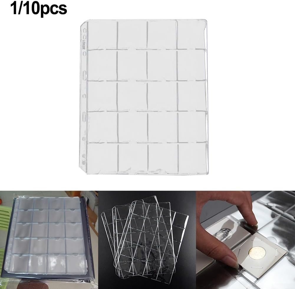 PVC Coin Holder for Pages 20 Pockets 52mm, 9-Hole Loose for Leaf Album Sheets Coin, Tokens, Medals, Commemorative Storage (10 Pack)(1pc)