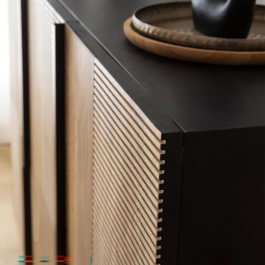 Image of The Attic Georgia Sideboard Large|Multipurpose Cabinet for Kitchen and Living Room Storage|Crockery Storage|Solid Mango Wood|Black + Natural Matte Finish