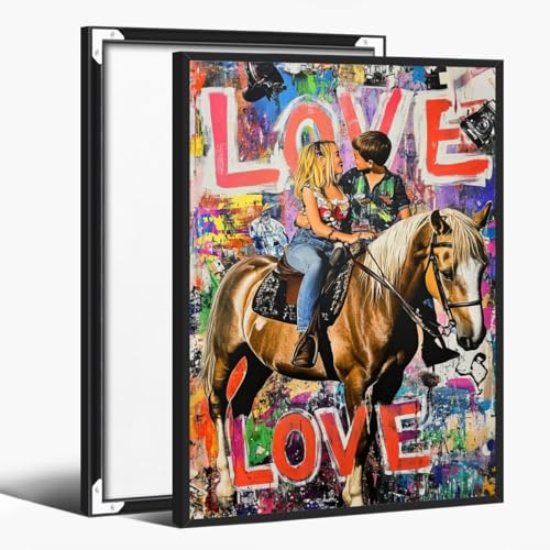 Abstract Mixed Media Artwork of Couple on Horse with Graffiti