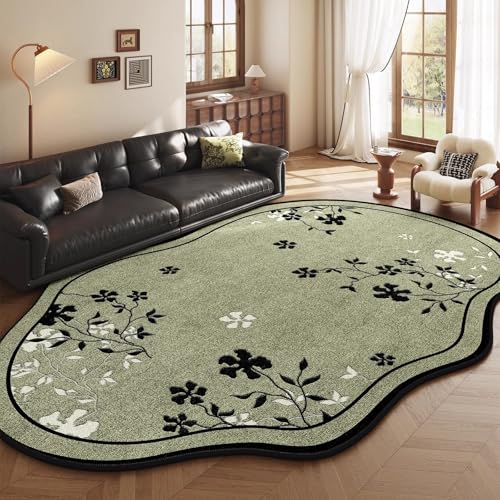 Vexyora Vintage Elegant Floral Art Decor Asymmetrical Rug 4x6 Green