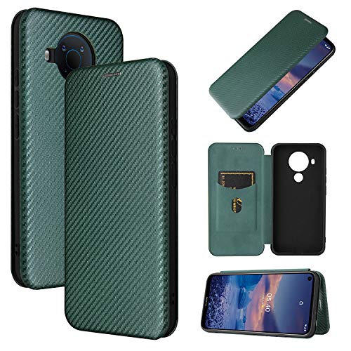 Funda para Nokia 5.4 con tapa, fibra de carbono y poliuretano termoplástico híbrido a prueba de golpes con correa, función atril