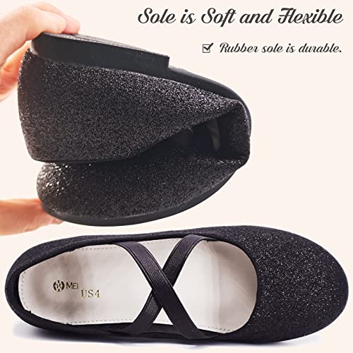 W&LESVAGO Girls Glitter Princess Ballet Flats with Elastic Strap, Mary Jane Dress Shoes for Girl Back to School Wedding Party(Little Kid/Big Kids)3