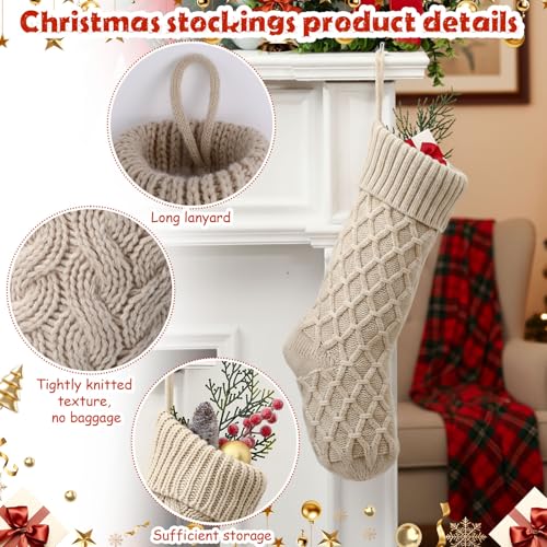 Halloscume 6 Pcs Christmas Stockings 18" Cable Knit Neutral Stockings Rustic Farmhouse Fireplace Xmas Decor Handmade Boho Knit Socks for Mantel Tree Wall Holiday Decorations(Cream) by Halloscume - Image 3