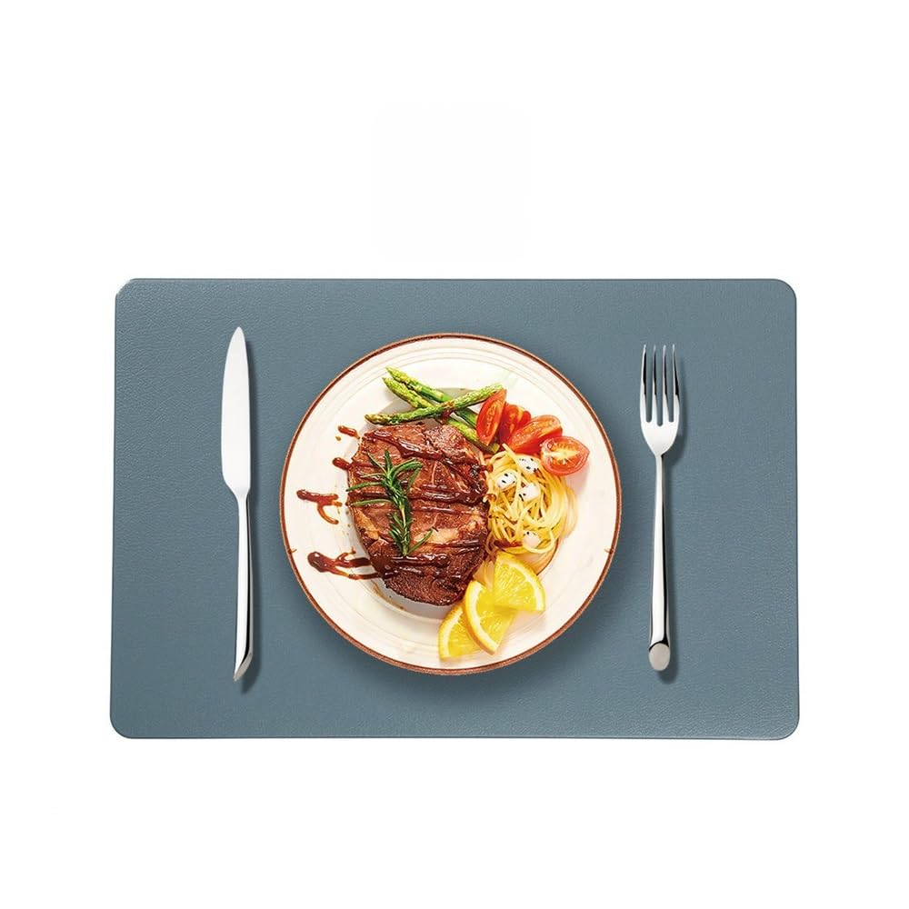 4PCS Solid Color Placemats 30x45cm PU Place Mats Wipeable Heat Resistant(Placemat-blue)