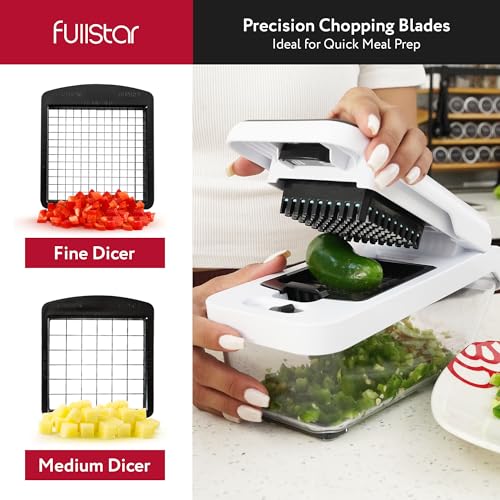 Fullstar Vegetable Chopper and Mandoline Slicer for Kitchen, Food Chopper with Container & Lid, Cheese Grater (8 in 1 - White) - Thumbnail 3