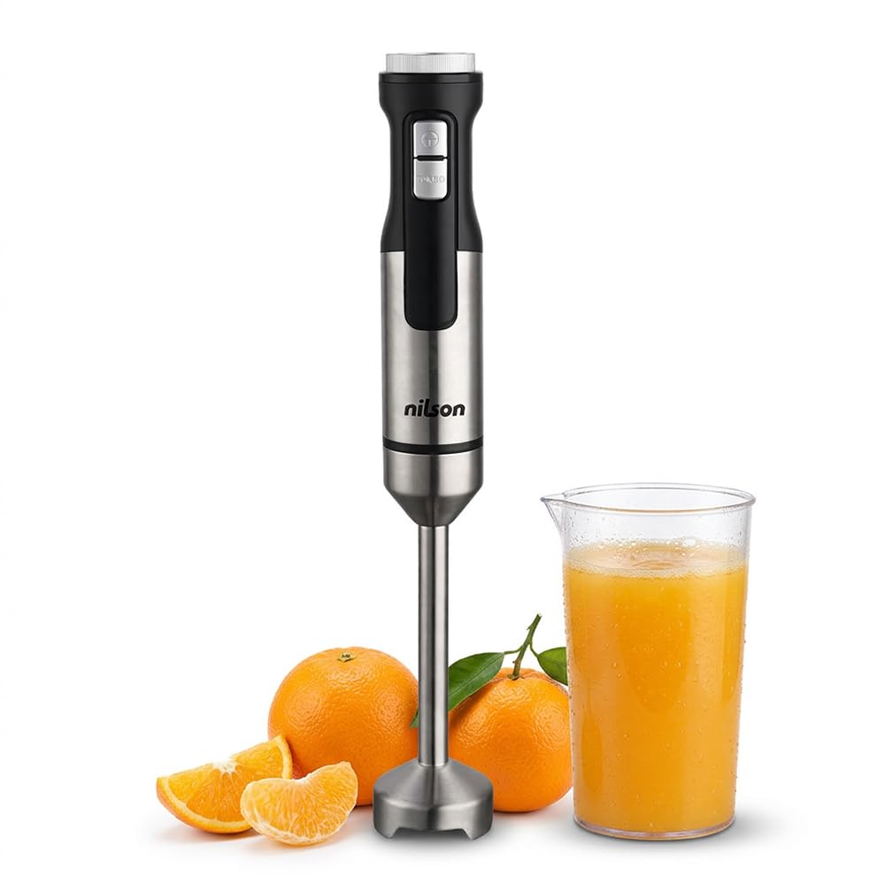 Batidora de Mano, 1500 W Potencia Máxima, Cuchillas con 4 Aspas, Bate, Mezcla y Pica, Múltiples Velocidades, Display LED, Función Turbo, Vaso 0,7 L, NHB15001AX, Cable 1 M, Inox
