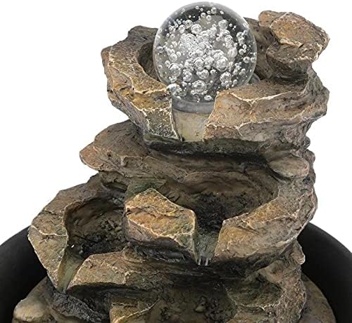 Cascading Resin-Rock Falls Tabletop Water Fountain with LED Geomantic Ball for Office Study Room Indoor Home Desk Decor (Color : 220V EU Plug)