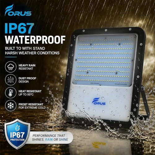 Image of Forus 200W LED Flood Light, IP67 Waterproof Outdoor LED Floodlight, 4-Yr Warranty High Mast Focus Natural White Light, Halogen Replacement for Factory, Garage, Parking, Field, Garden, Shop (1 PC)
