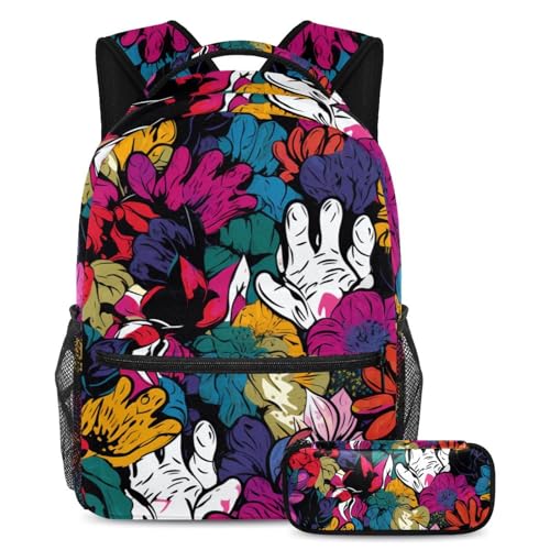 Sac à dos imprimé de pattes coloré avec trousse pour l'école et le voyage des ados