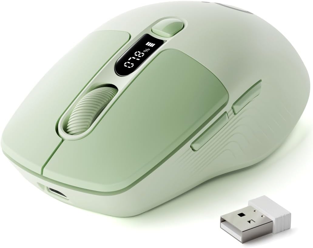 Dual-Mode Wireless Bluetooth Mouse with LED Display for Laptop - Green
