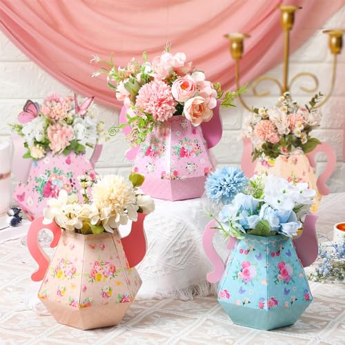 Fulmoon 6 Pcs Tea Party Decorations 6.7'' Flower Boxes...