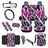 CLOHOMIN Pink Wood Car Seat Covers Full Set 14 PCS Hunting Camo Auto Steering Wheel...